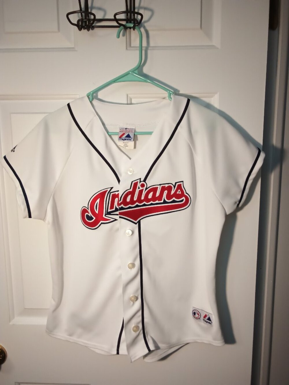 Majestic White Cleveland Indians Youth Baseball Jersey with Red Script